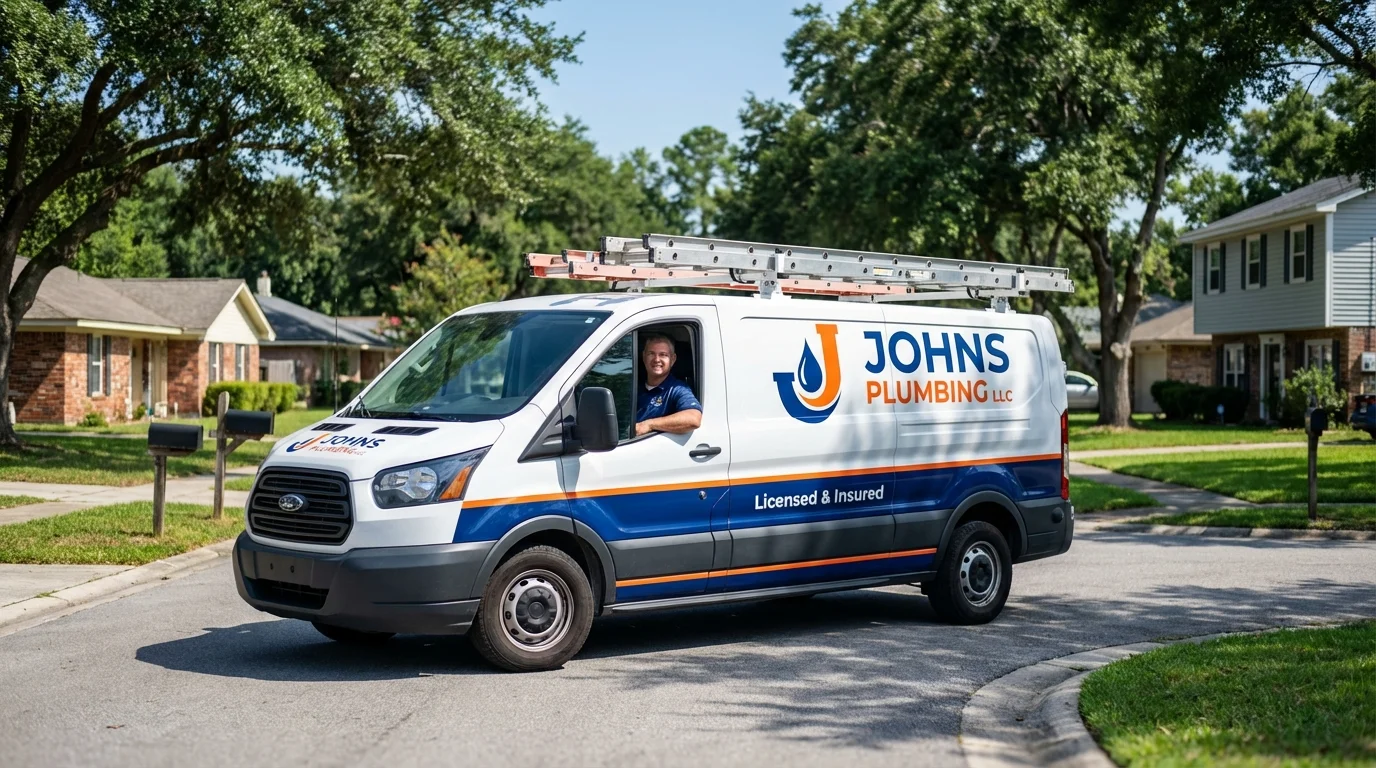 Johns Plumbing LLC service van in Clarksville, IA