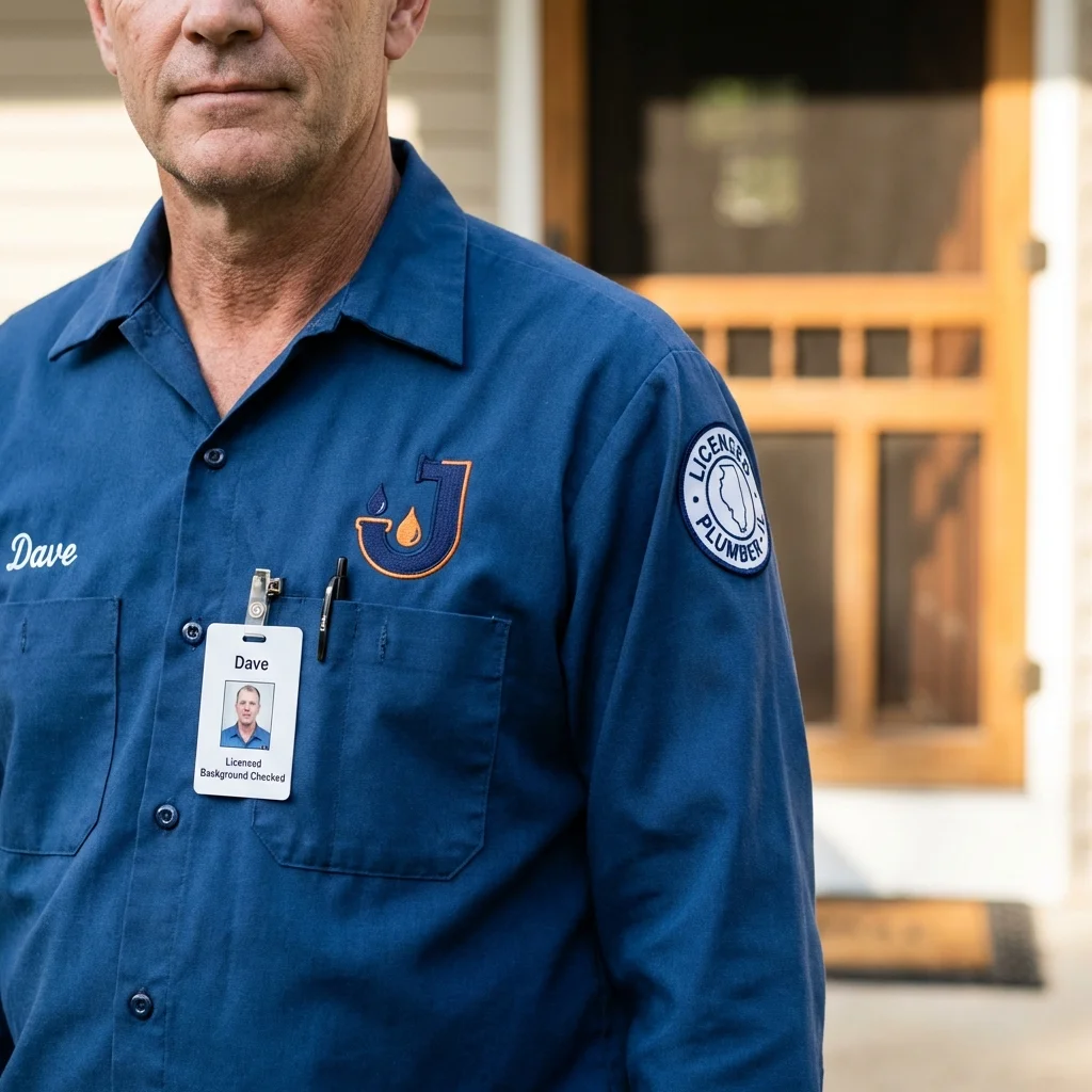 Licensed plumber showing ID badge in Clarksville, IA