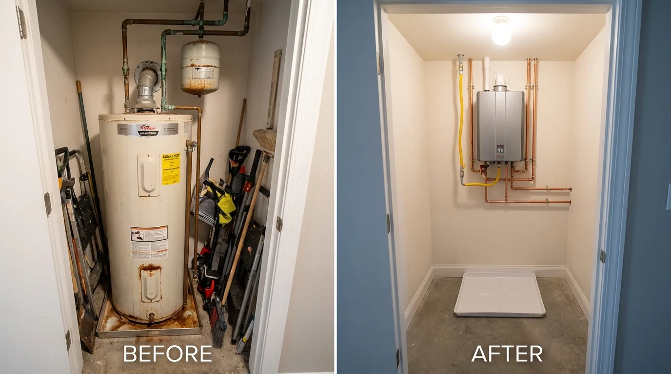 Tank water heater versus wall-mounted tankless unit comparison for Clarksville, IA homeowners